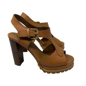 See by Chloe Tan Leather Brooke Stacked Heel Platform Sandal EU 37.5 US 7.5